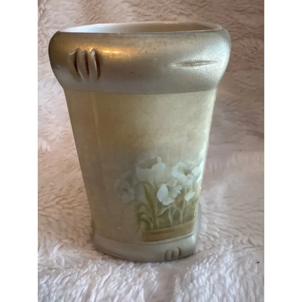 Croscill Asian Floral Bath Tumbler Toothbrush Holder Beige Ceramic